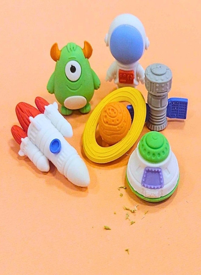 IndusBay® Set of 4, Cute Outer Space Astronaut 3D Eraser - 6 Pieces Pencil Eraser Rubber in Each Set Gift for Kids - Image 3